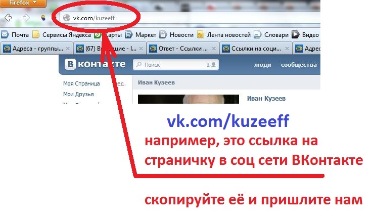 Ссылка на страничку в соц сетях (ВКонтакте, Одноклассники и т.д.)